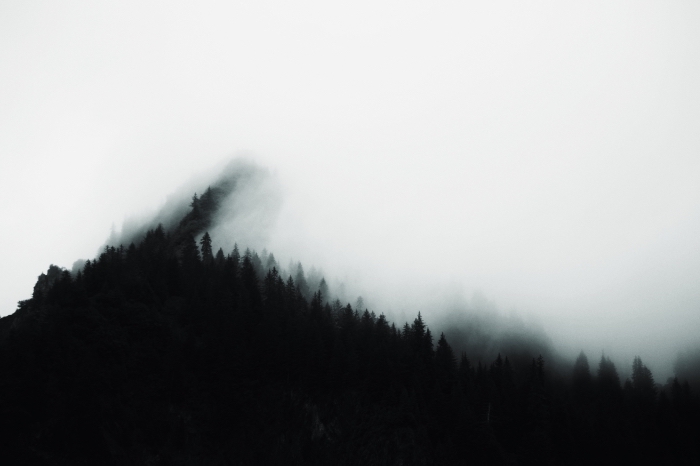 fond-d-écran-noir-paysage-nature-blanc-et-noir-wallpaper-ordinateur-photo-montagnes-forêt-brouillard-ombres paysage d automne sombre pour wallpaper ordinateur, photo blanc et noir de nature, paysage sommet montagne et brouillard