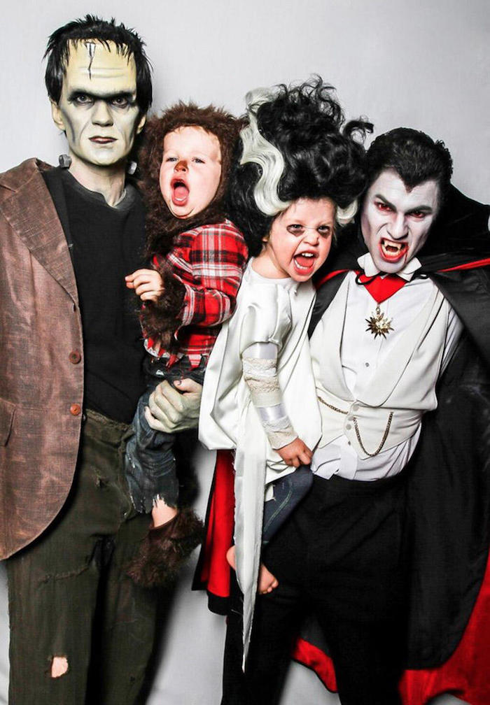 Neil Patrick Harris comme Frankenstein et son mari comme Dracula, déguisement famille, en commun déguisement photo inspiration pour deguisement bebe