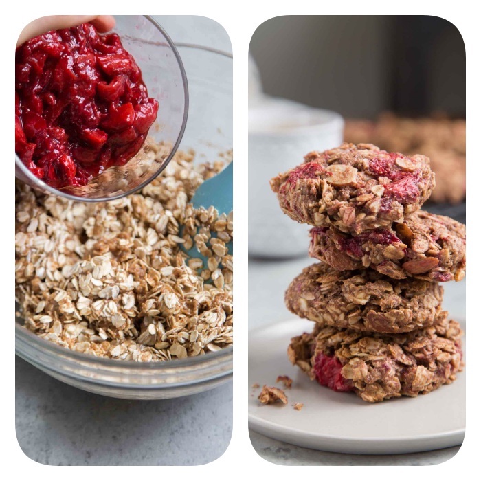 recette cookies flacons d avoine au beurre de cacahuete, sirop d erbale, huile de coco, cannelle, amandes, farine complete et cerises