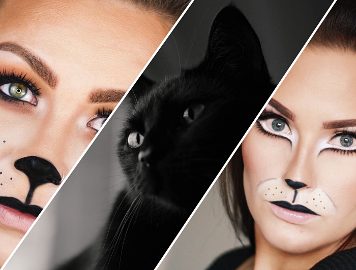 idée deguisement halloween femme, comment faire un maquillage facile pour halloween, idée costume et maquillage femme chat