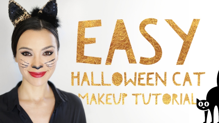 idée deguisement chat femme, comment faire un maquillage simple pour halloween, technique maquillage moustaches chat