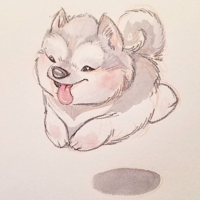 comment dessiner un chien mignon, chiot japonais poilu, dessin kawaii facile a reporduire et sympathique