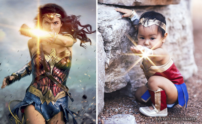 Wonder Woman deguisement bebe halloween, originale idée deguisement enfant, fille adorable transformation