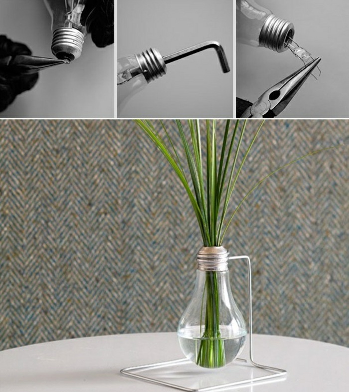 activité créative, exemple comment fabriquer un vase originale, modèle de vase DIY fabriqué avec ampoule verre