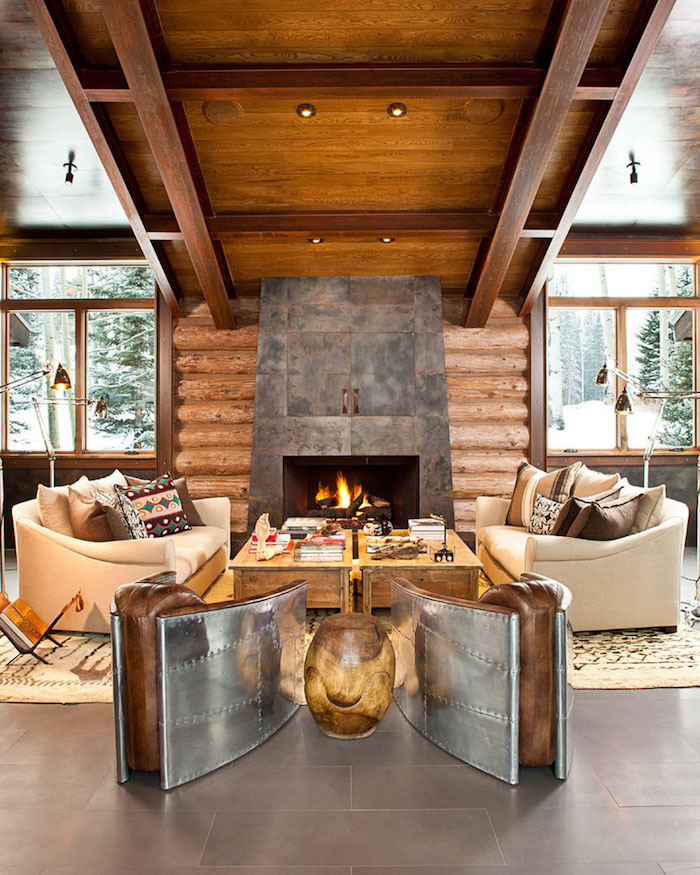 Rustique chic chambre chalet, deco montagne chic et confort dans la nature, style magnifique pour le salon cheminée feu