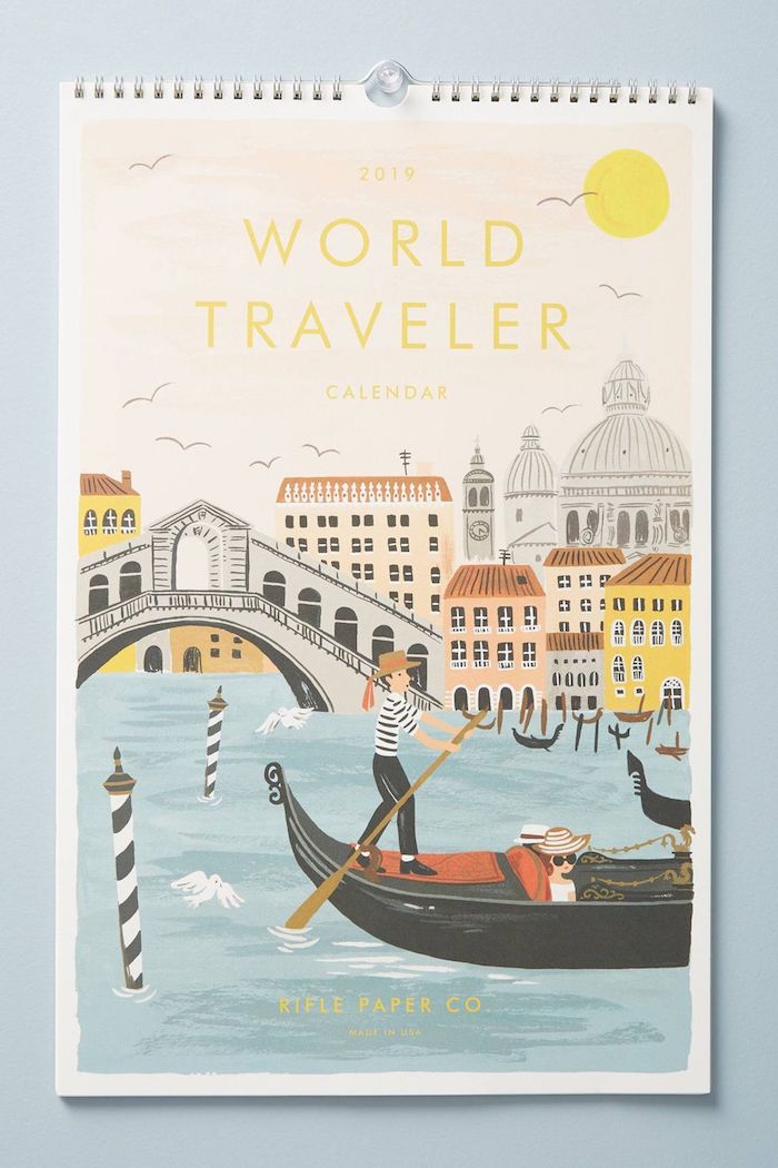 Calendrier world travel avec couverture image stylisée de Venice, cadeau a faire soi meme, idée cadeau voyage
