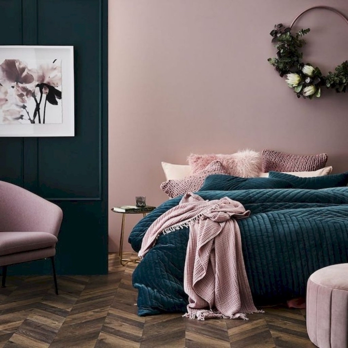 quelle peinture pour une chambre à coucher moderne, idée peinture de couleur vieux rose dans une chambre en rose et vert