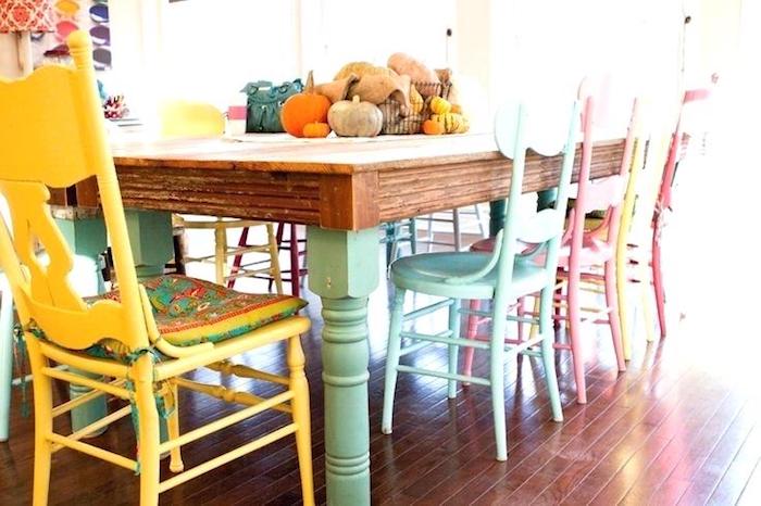 Chaise salle à manger customisée, coloré chaise meuble peint, relooker un meuble en bois, idée meuble relooké