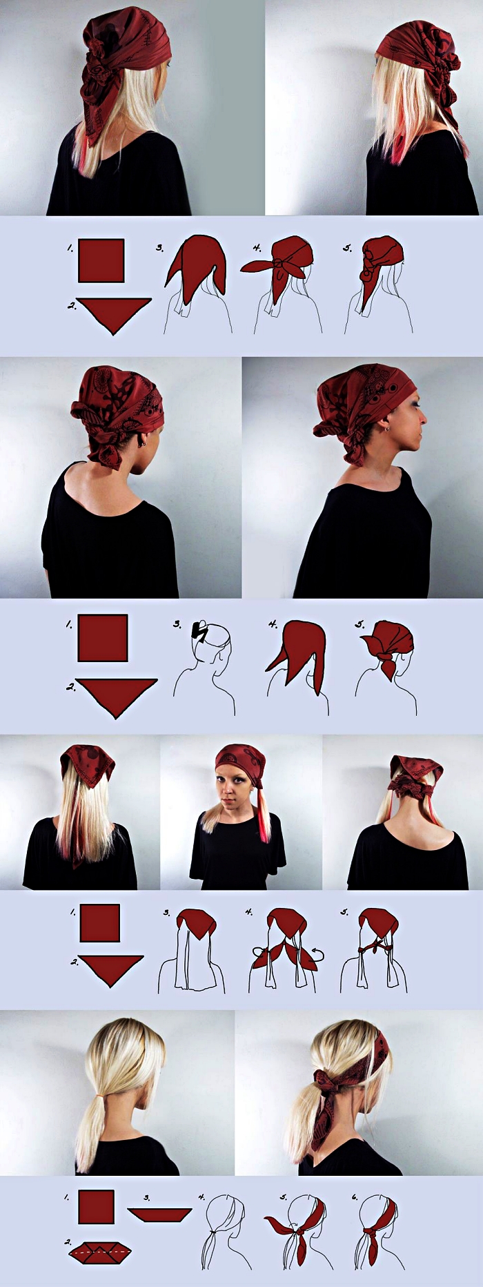 idée de coiffure de pirate avec foulard, tuto pour nouer son foulard de pirate, déguisement pirate femme avec foulard rouge