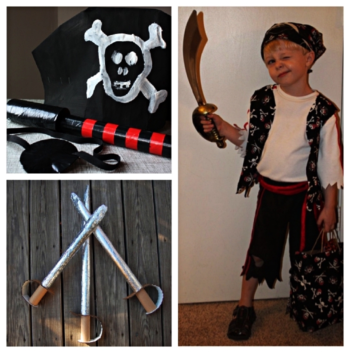 deguisement pirate enfant à composer soi-même avec des accessoires de pirates diy, une épée de pirate en carton à fabriquer soi-même