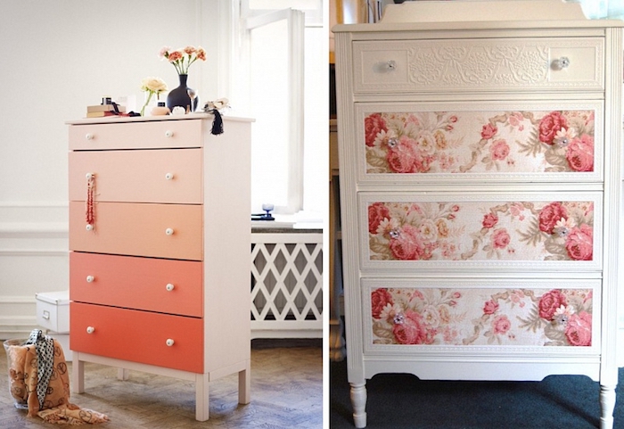 Cabinet pour chambre à coucher avec placards colorés, idée comment customiser un meuble, comment repeindre un meuble sans le poncer