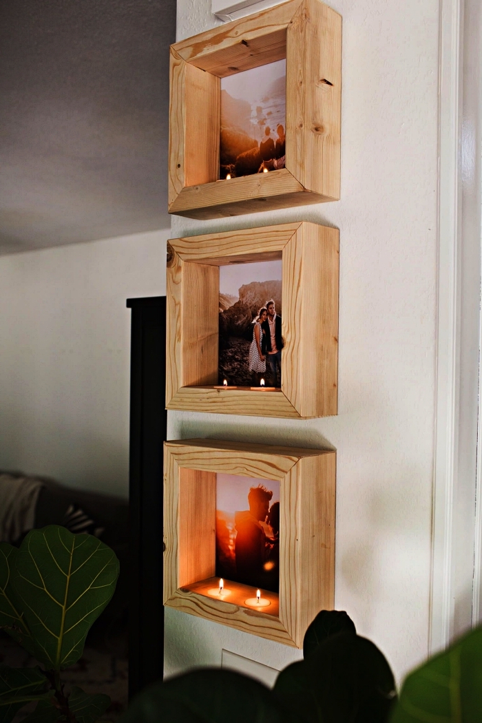 support cadre photo en bois avec emplacement pour bougies, étagère pour photo en bois à faire soi-même