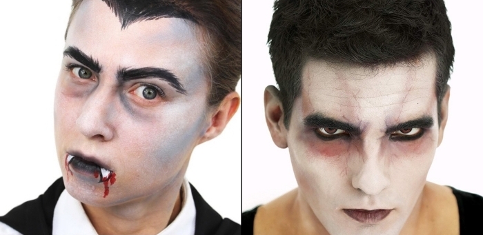 comment se déguiser pour Halloween homme, idée maquillage vampire homme, visage blanc avec lèvres noires