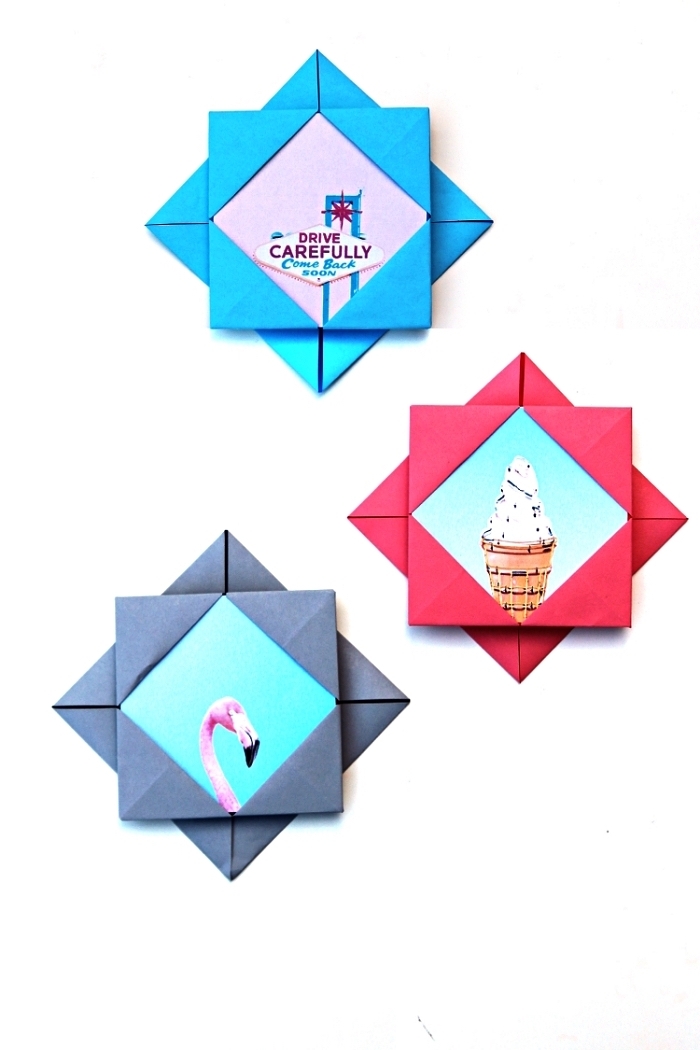 mini-cadre photo à design origami, modèle de pliage origami pour réaliser une pochette photo