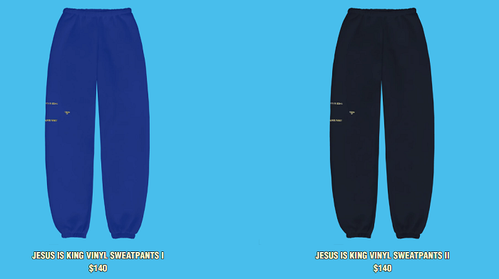 Bas de jogging Jesus Is king de la collection de merchandising disponible sur le site de Kanye West