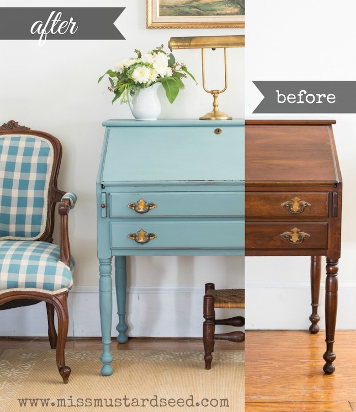 Photo avant et après la peinture d'un cabinet simple en bois, peindre un meuble en bois, peindre un meuble vernis