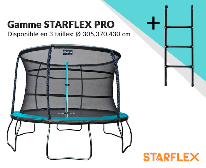 aménager un trampoline starflex pro dans le jardin, trampoline avec système de sécurité révolutionnaire