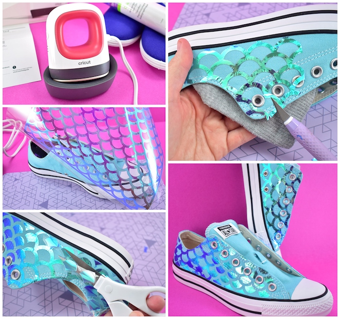 Basket style sirene, couleurs bleu et brillant, adidas personnaliser, quel matériel pour customiser ses chaussures