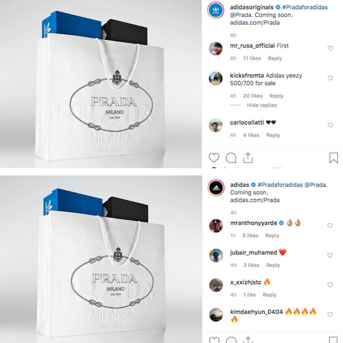 La marque de luxe Prada a confirmé sur Instagram l'existence d'une collaboration Adidas X Prada avec le hashtag Prada For Adidas