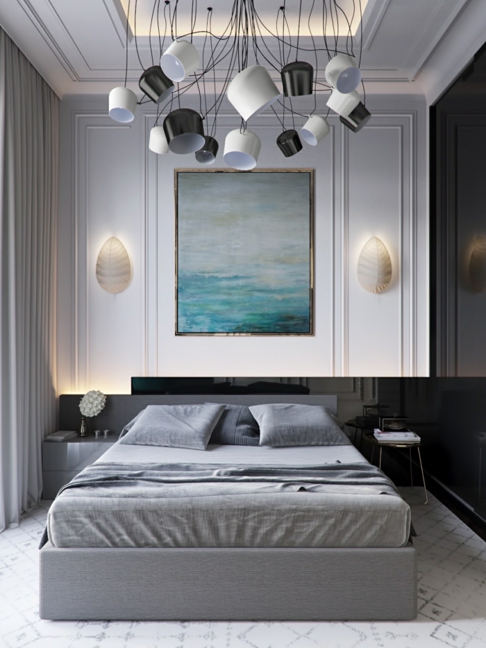 Gris chambre lit bien rangé, couleur taupe, quelle couleur associer avec le gris 
