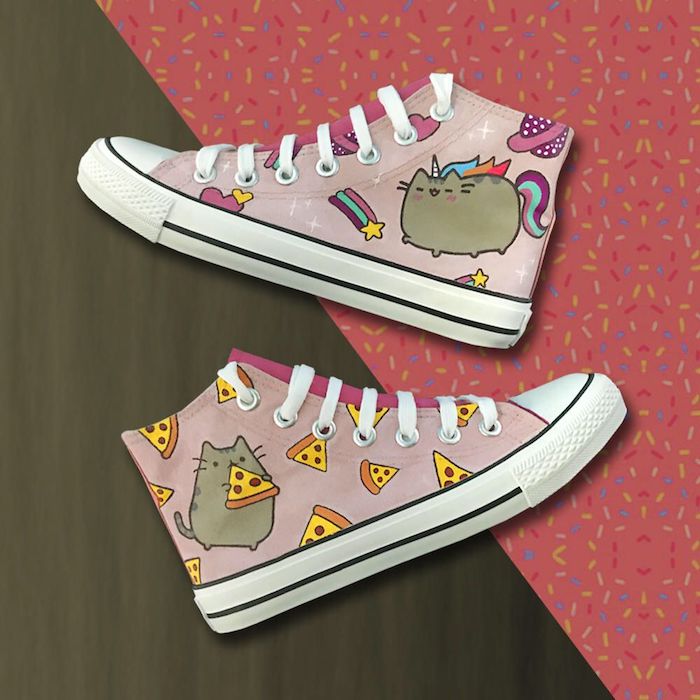 Chouette idée pour customiser ses chaussures avec le chaton pusheens, Converse rose personnalisation simple à faire