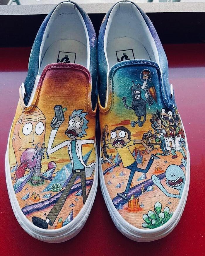 Rick et Morty vans personnalisé peintures différentes et caractères, chaussure personnalisable, tutoriel pour customiser ses baskets