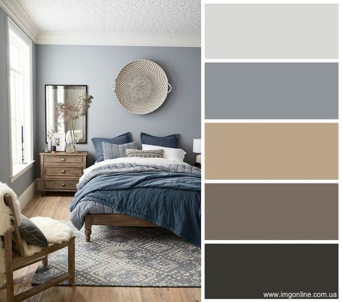 Idée nuances et couleurs avec lesquelles associer le gris, chambre à coucher couleur gris perle, quelle couleur associer au gris perle