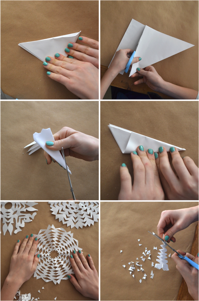 flocons de neige en papier blanc à faire soi meme pour votre décoration de noel à fabriquer en papier