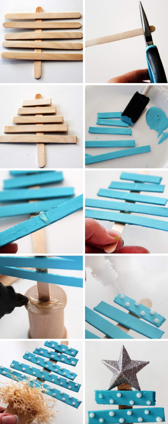 étapes à suivre pour réaliser une deco de noel en bois facile, idée que faire avec des bâtons de glace pour Noël