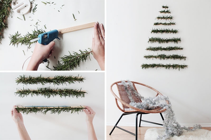 exemple comment décorer ses murs pour Noël de style minimaliste, DIY décoration de noel à fabriquer en bois