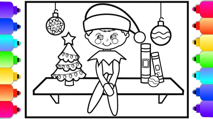Dessiner un elf adorable, coloriage de noel pour enfant, retracer les lignes ou telecharges pour colorer apres
