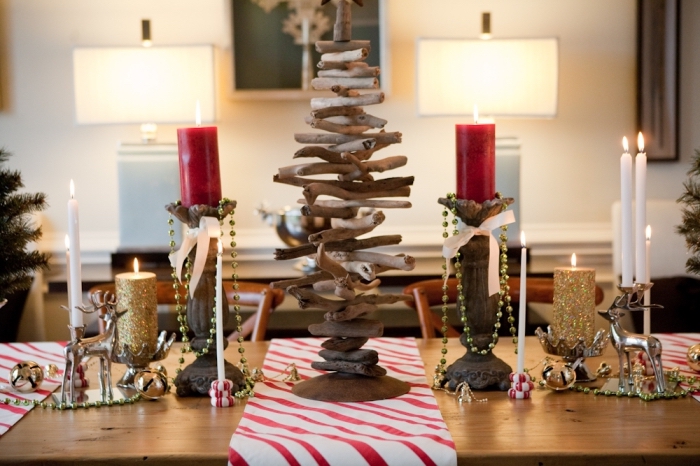 diy sapin bois flotté fait main, idée comment dresser une table de Noël avec mini arbre de Noël en bois flotté fait maison
