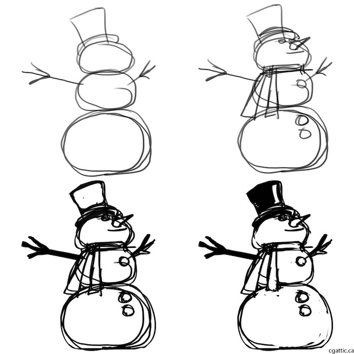 Comment dessiner un bonhomme de neige pas a pas dessin de noël, les symboles de la fête en dessins