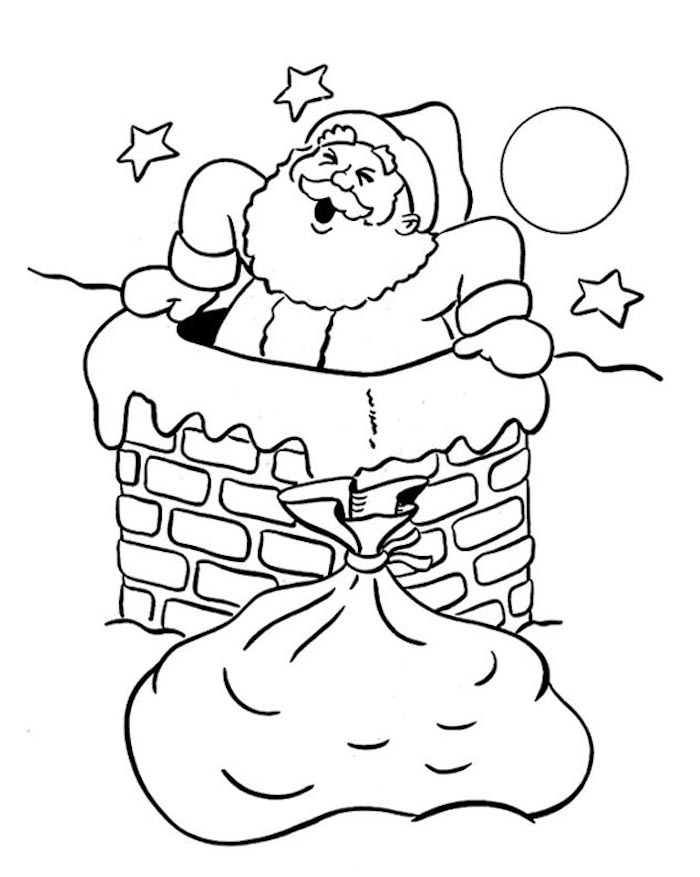 Humeur père Noël et la cheminée, dessin sapin de noel, dessin facile a reproduire, dessin noel original