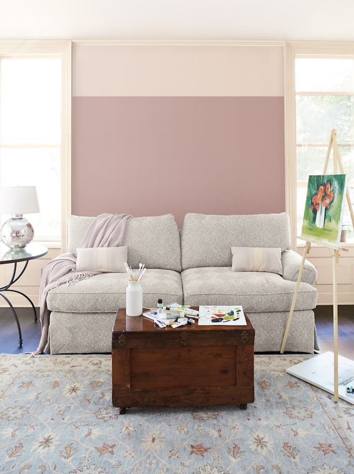 Rose et beige pour le salon sol bleu, couleur de peinture pour chambre, couleur mur chambre moderne