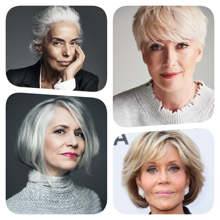 plusieurs idees de coupe de cheveux femme 60 ans, choisir un dégradé ou bien une coupe pixie