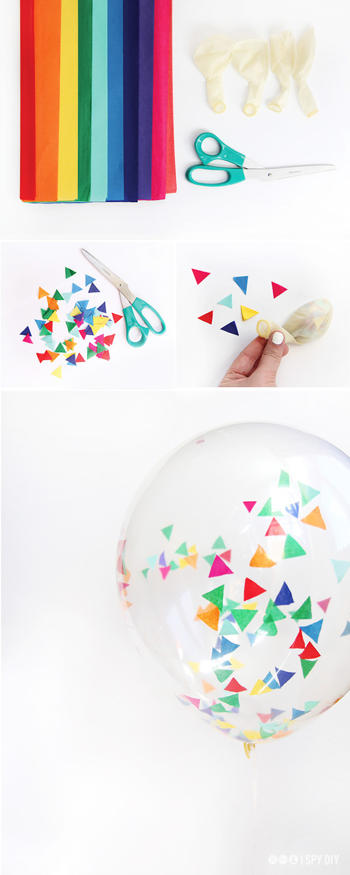 idee pour faire des ballons décorés de confettis colorés de papier de soie, deco jour de l an a faire soi meme