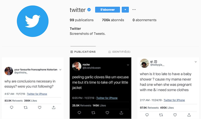 l'équipe du compte Twitter officiel TwitterRetweets sélectionne les meilleurs tweets et les partages sur Instagram
