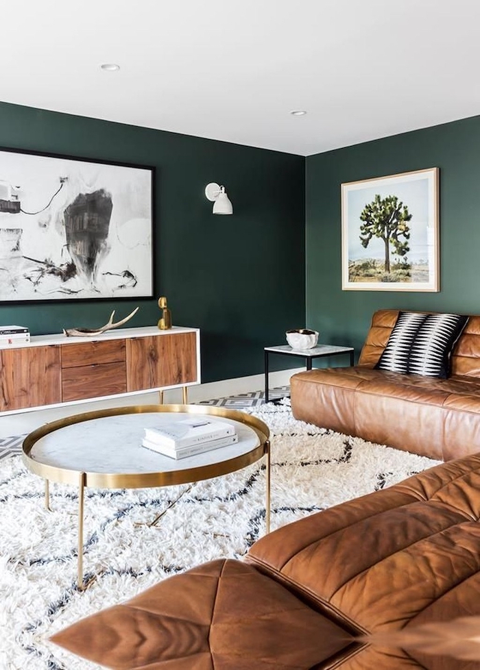 Tendance 2019 murs verts et tapis shaggy blanc géométrique, peindre une chambre en deux couleurs, couleur peinture chambre