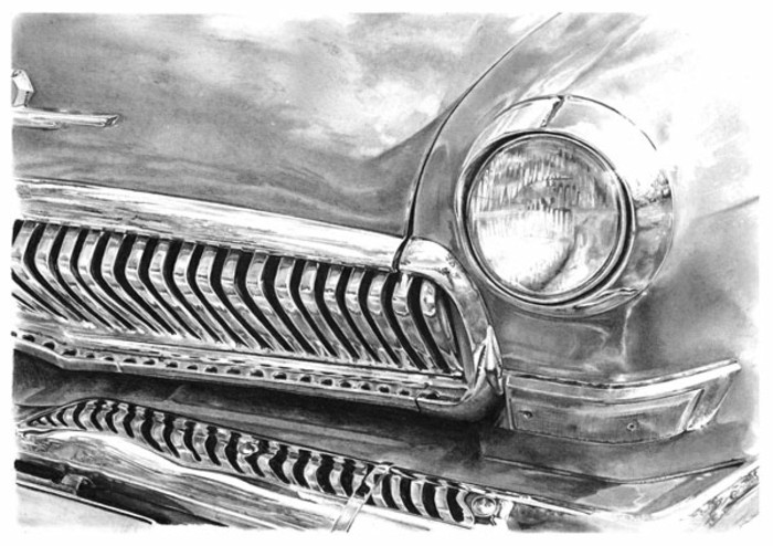 loisir créatif à essayer avec peu de matériel, idée de dessin débutant facile au crayon gris et noir d'une voiture