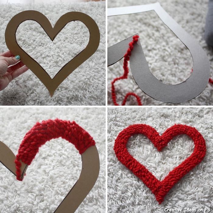 Coeur en carton coller un fil rouge pour faire un idée coeur décoratif originale idée saint valentin, deco de fete pour faire surprendre sa copine
