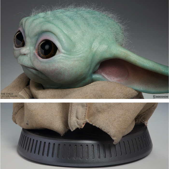 Baby Yoda l'Enfant tient sa figurine officielle à l'échelle 1:1, fabriquée par Sideshow et Legacy Effects