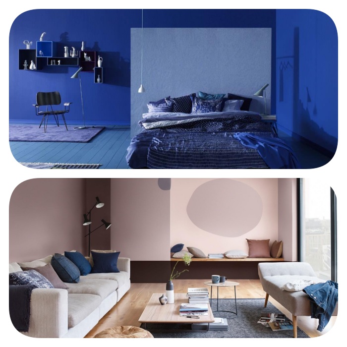 comment adopter la couleur pantone 2020, bleu classique par petites touches ou look total, deco chambre bleue et salon saumon