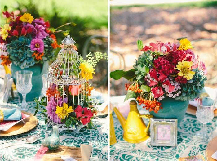 Décoration mariage colorée, idée comment décorer une table mariage, déco fleurs d'été