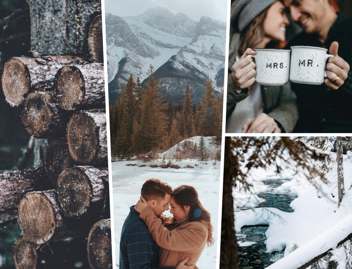 visite d'endroit romantique pour la fête d'amour, passer un week-end dans les montagnes enneigées en couple