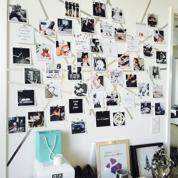 Photo noir et blanc composition sur le mur, déco chambre motivante, comment se motiver à faire quelque chose, collage des objectifs déco