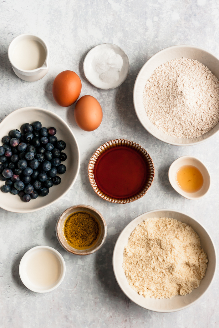 ingredients necessaires pour faire muffins aux myrtilles sans gluten et sans sucre comme collation healthy