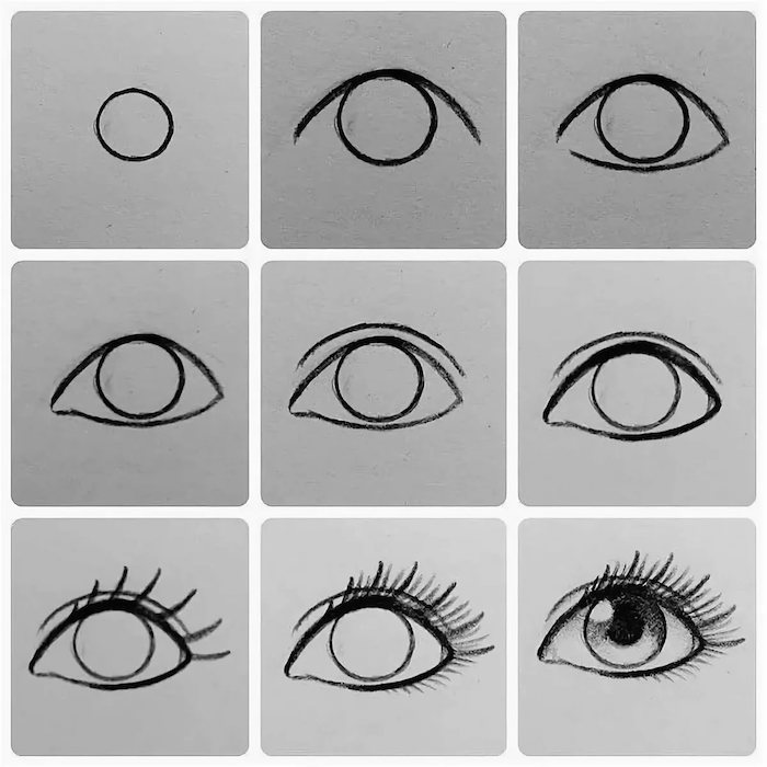 faire un dessin yeux facile, idée comment dessiner un oeil facilement, dessin noir et blanc facile et rapide