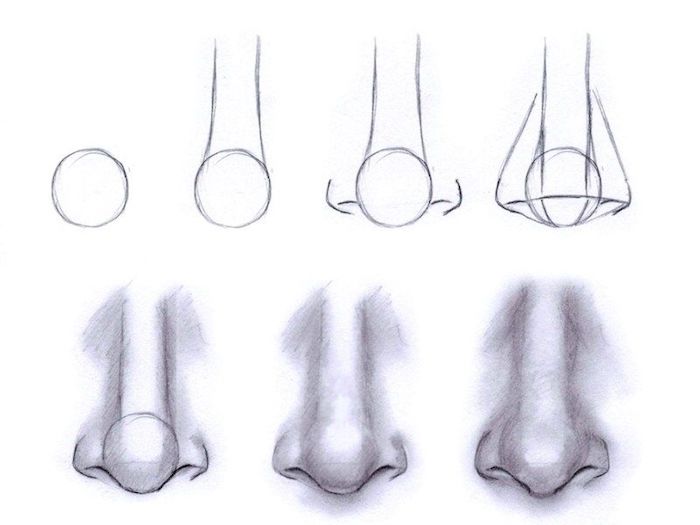 idee comment dessiner un nez par etape à partir d un cercle simple, tuto dessin facile a faire pour dessiner un visage homme