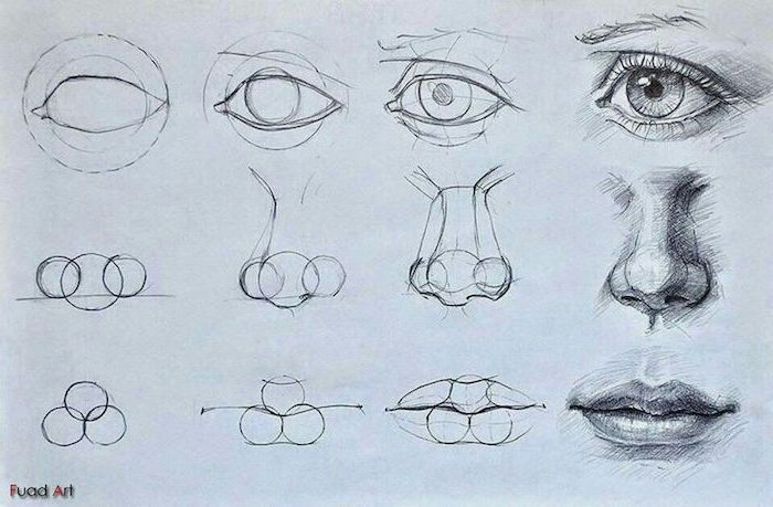 astuces tuto dessin de nez, des yeux et bouche, comment dessiner comme un pro